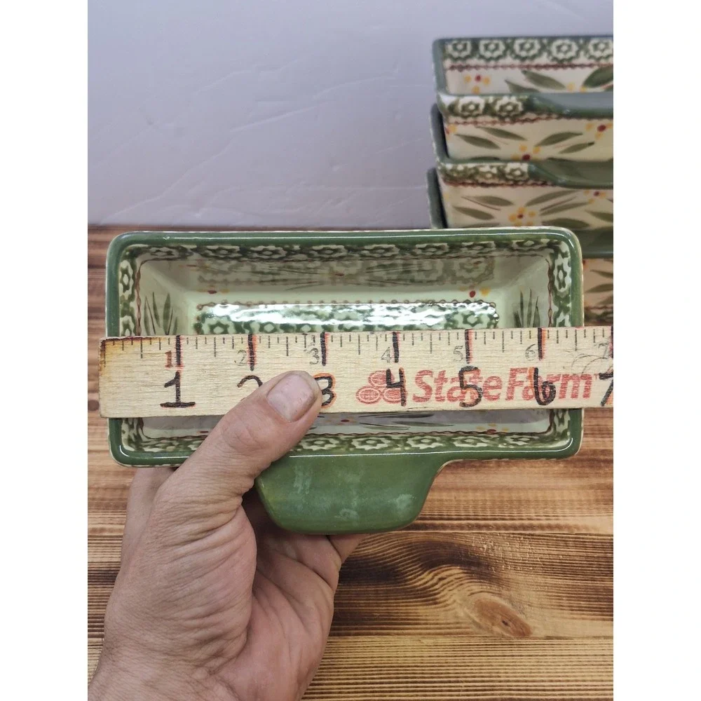 Temptations by Tara Old World Green Set 4‎ Rectangle Ramekins 15 oz 6.5x3x2.5